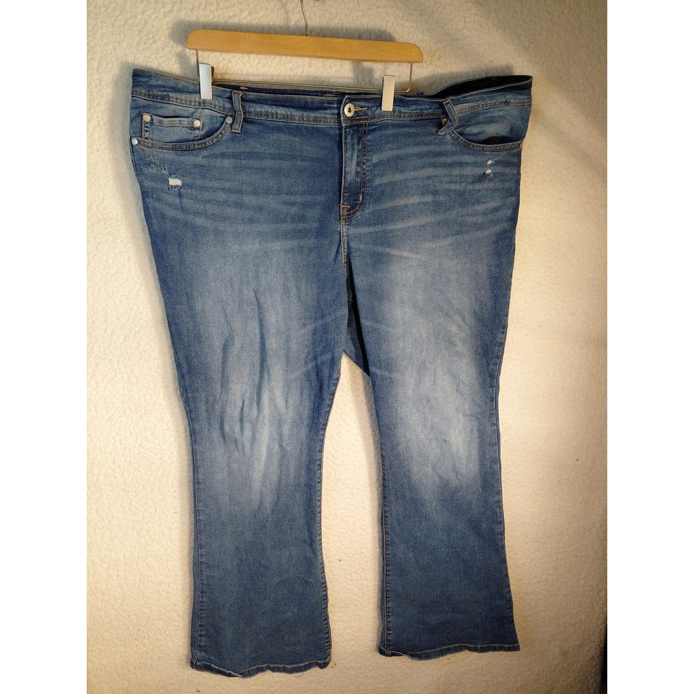 Womens Medium Wash Distressed Bootcut Denim Jeans Plus Size 24W